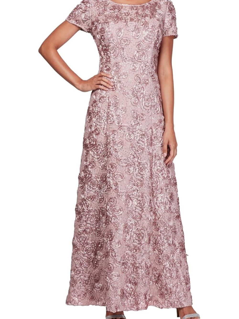 Alex Evenings Rose-Detail Maxi Dress in Blush Pink